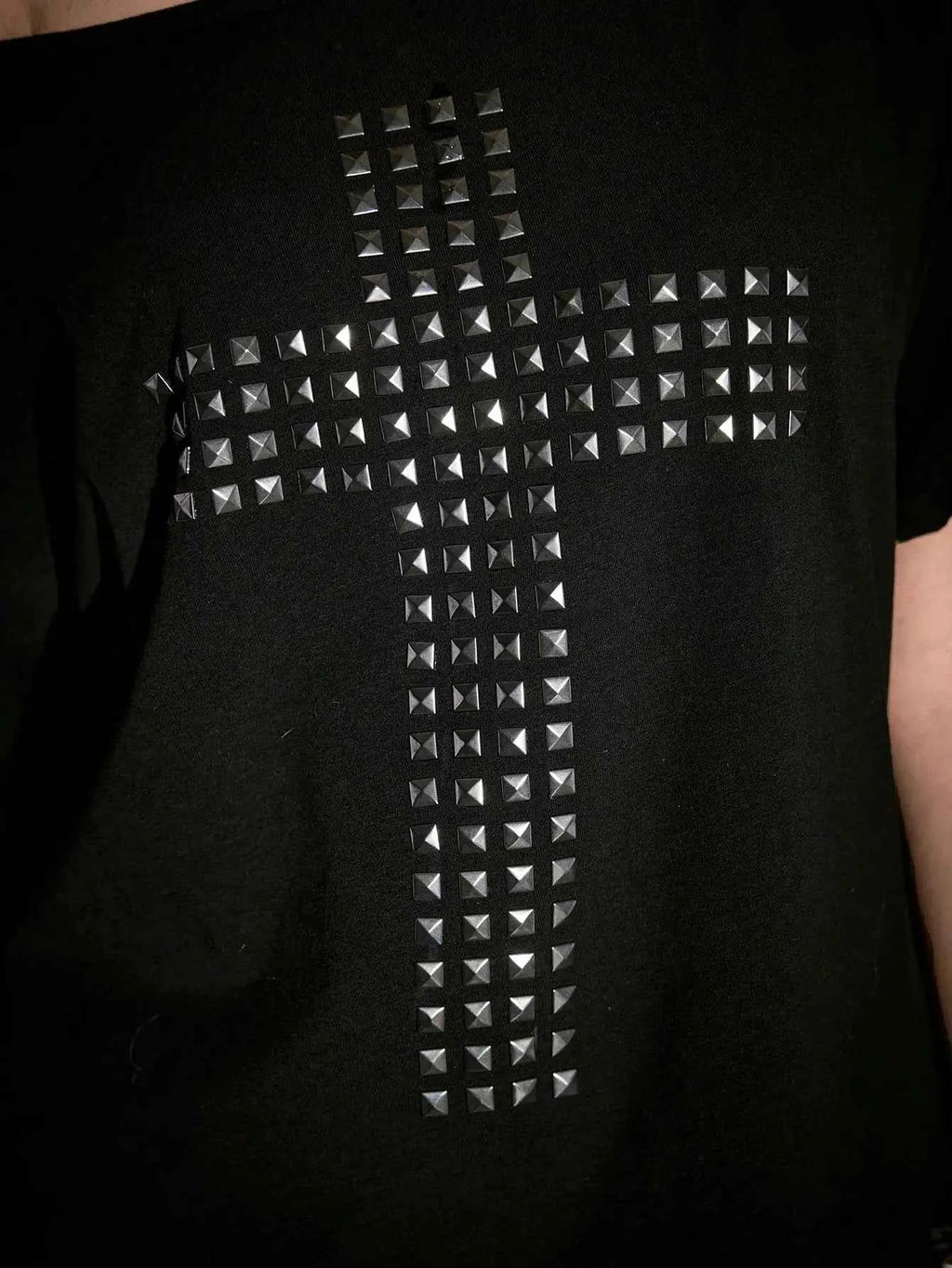 Punk Y2K Studded Cross T-Shirt with Cutout Back