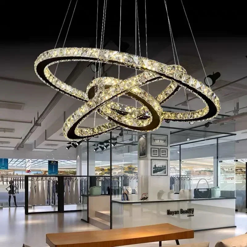 DecorBites™ Crystal Ring Ceiling Chandelier Modern Circle Pendent Lamp LED Hanging Light Fixtures