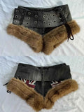 Fur Collar Mini Denim Bottoms for Women Y2k Personality