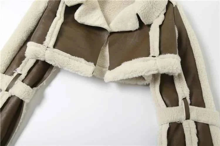 Furry Patchwork Women's Crop Jacket Warm Outwear Basic