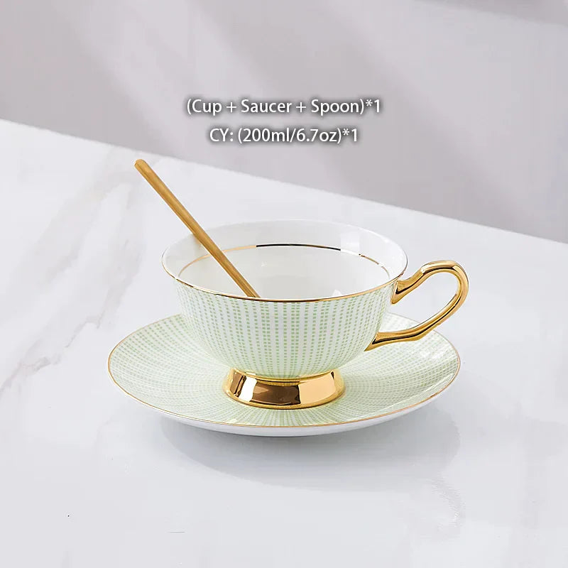 DecorBites™ Gold Porcelain Tea Set 200ml Elegant Coffee Cup Saucer Spoon Set