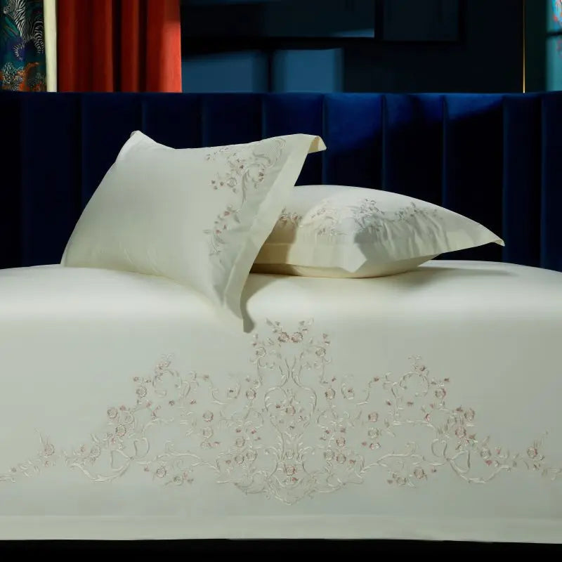 DecorBites™ Elegant Flowers Embroidery 1000TC Egyptian Cotton Bedding Set Home Textiles