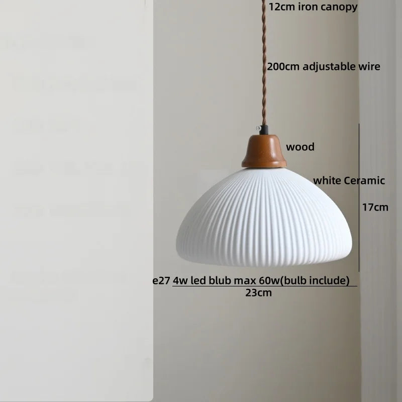 DecorBites™ Copper Wood LED Pendant Light: Ceramic Modern Tassel Hanging Lamp