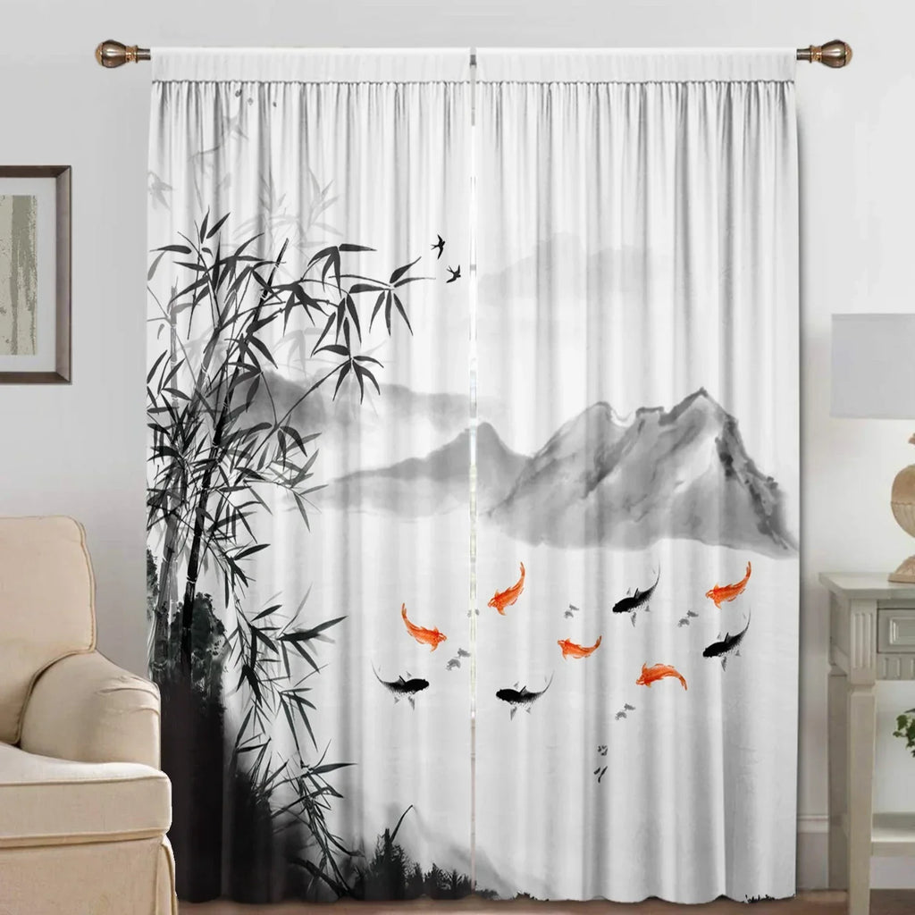 DecorBites™ Bamboo Ink Painting Curtains for Home Decoration Elegant Finish