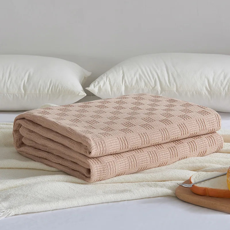 DecorBites™ Cotton Waffle Towel Quilt Single Blanket for Office & Picnics
