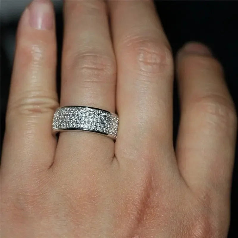 Shine Silver and Gold Color Women Ring Round Inlaid White Zircon Ring for Women Men Engagement Wedding Jewelry Gift