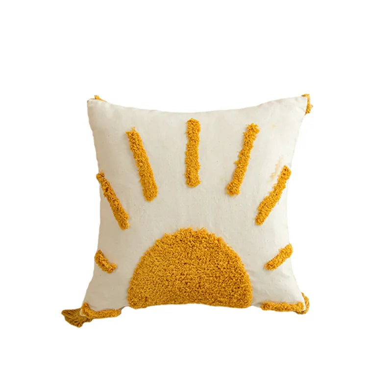 DecorBites™ Golden Yellow Geometric Tufted Tassel Cushion Cover - Modern Boho Home Decor