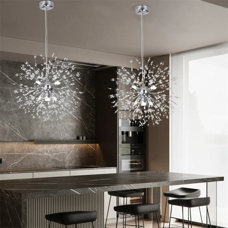 DecorBites™ Dandelion Chandelier 8-Light Sputnik Pendant Light Gold/Silver Living Room Fixture