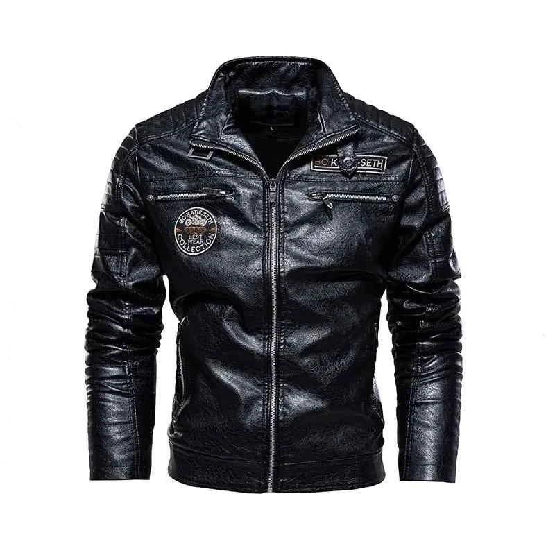 Leather Coat Men Winter Fleece Motorcycle Faux Leather  Removable Fur Collar