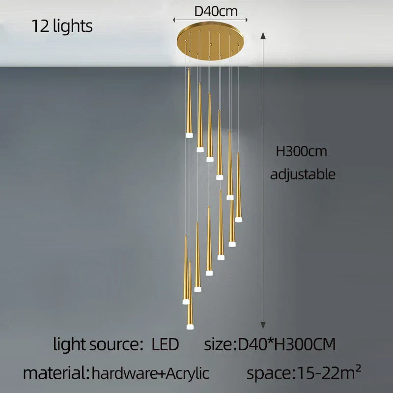 DecorBites™ Golden Tapered LED Chandelier for Modern Living Room, Kitchen, Hall - Indoor Lighting