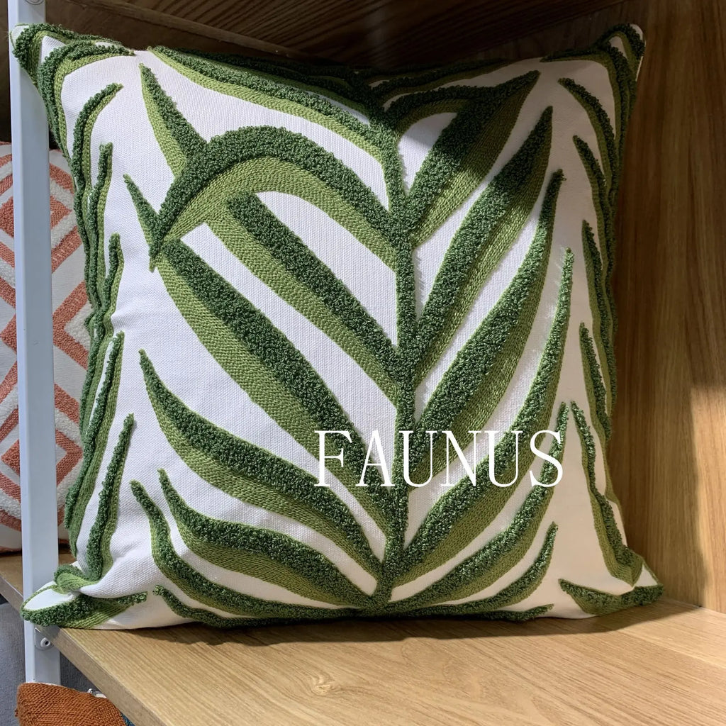 DecorBites™ Leaf Embroidered Cotton Cushion Cover Set - Home Decor Pillow Covers 45x45