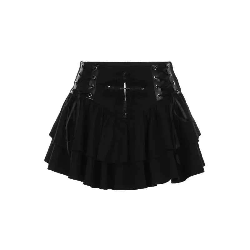 Lace Cross Mini Skirt Y2k Grunge