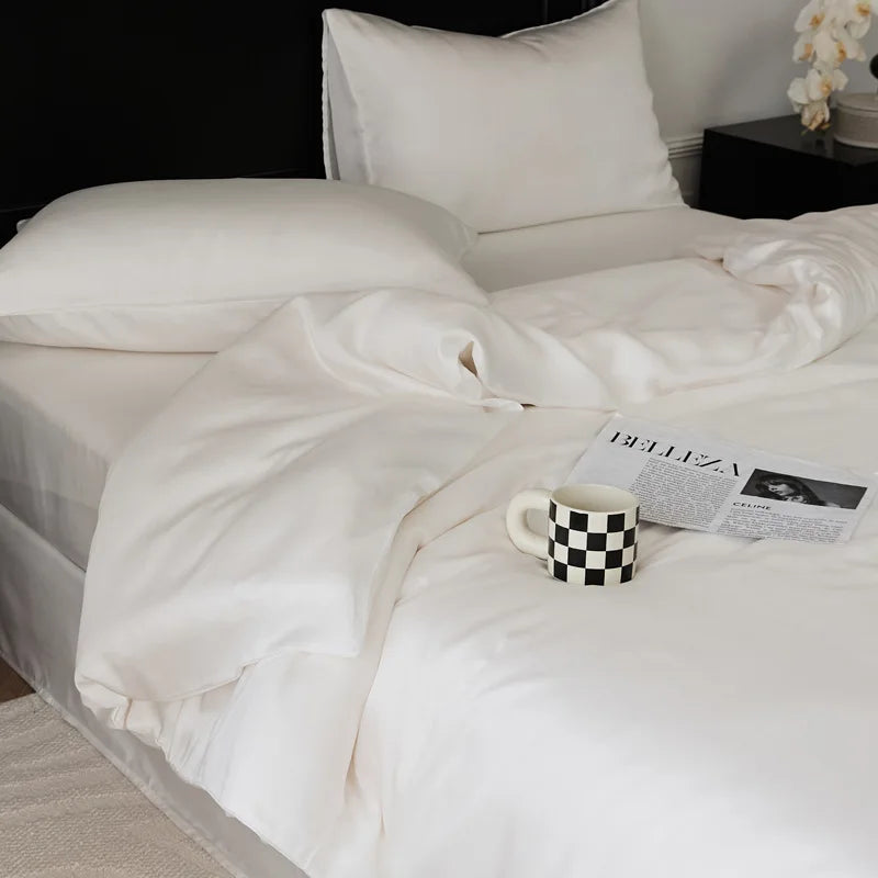 DecorBites™ Double Layer Satin Queen Duvet Set Smooth & Cool Luxury Quilt Cover Pillowcases
