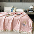 DecorBites™ Lace Edge Flowers Embroidery Cool Blanket for Bed - Machine Washable Summer Quilt