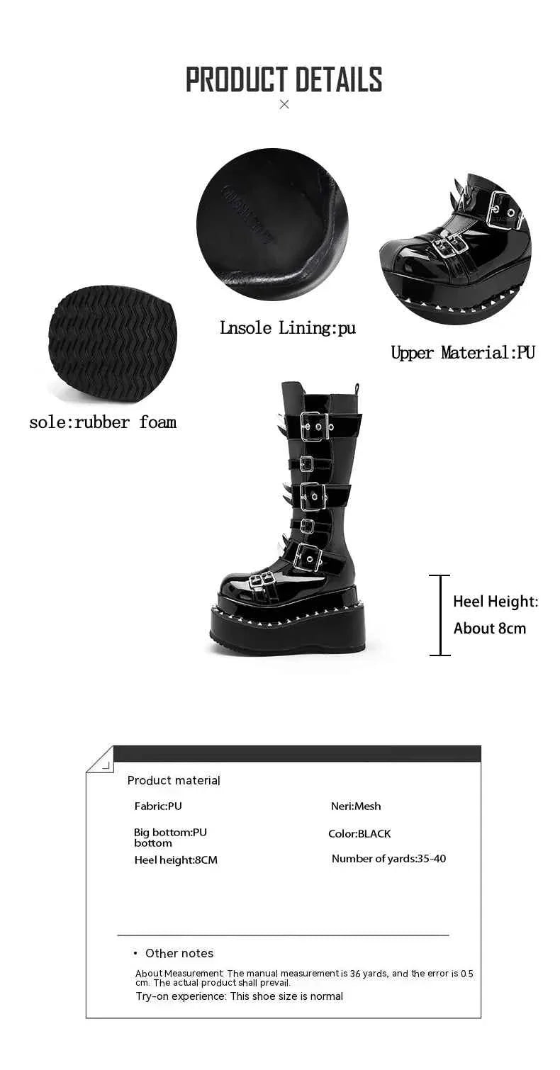 Spike Rivet Platform Motorcycle Boots Punk Style