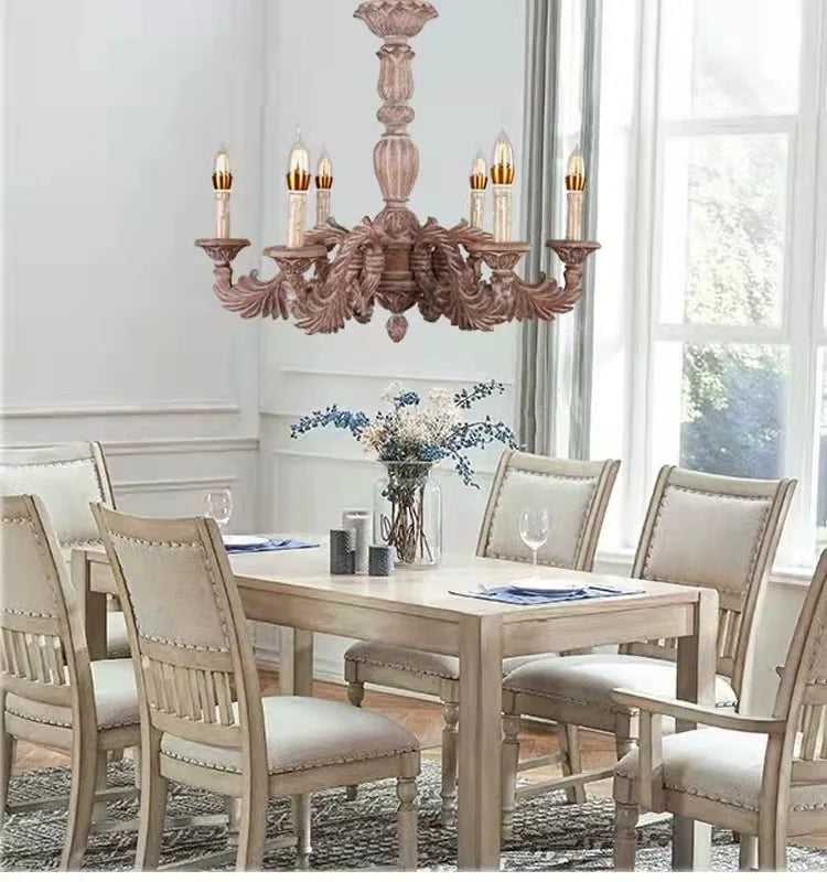 DecorBites™ Country French Solid Wood Chandelier for Bedroom, Dining Room, Living Room, and Study