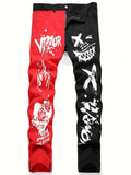 Men's spliced two tone trendy multi-color slim fit Pants