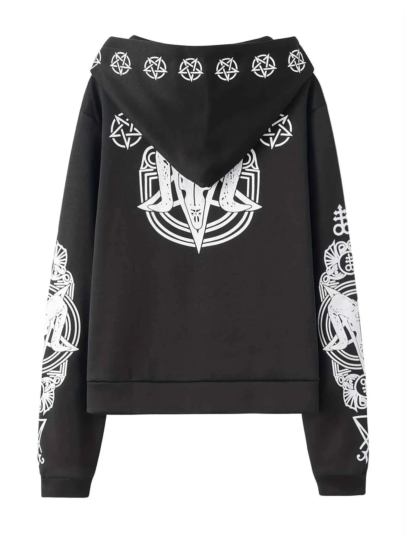 Irregular Black Punk Sweatshirt | Sheep Head Moon Print | MUNSIEUR