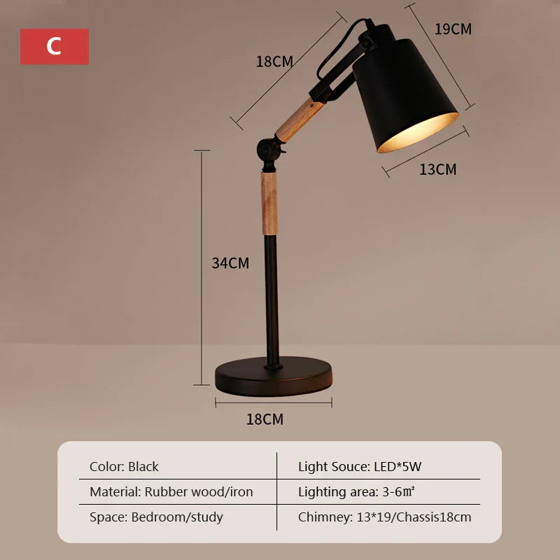 DecorBites™ Adjustable Wood Desk Lamp for Children's Study, Office, Bedroom - LED Reading Light