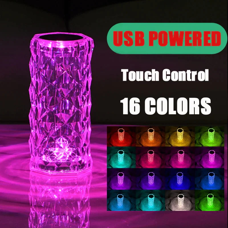DecorBites™ Crystal LED Night Light, USB Rechargeable Ambient Lamp for Room Decor
