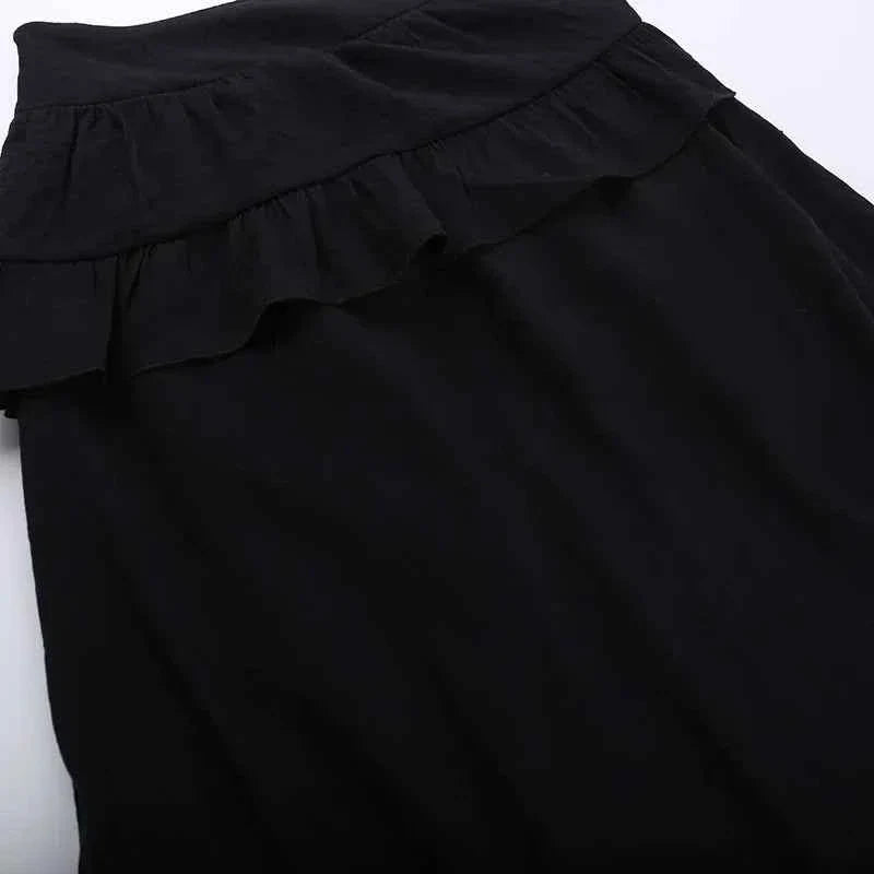 Goth Dark Kawaii Black Tiered Skirt 90S Retro Irregular Hem