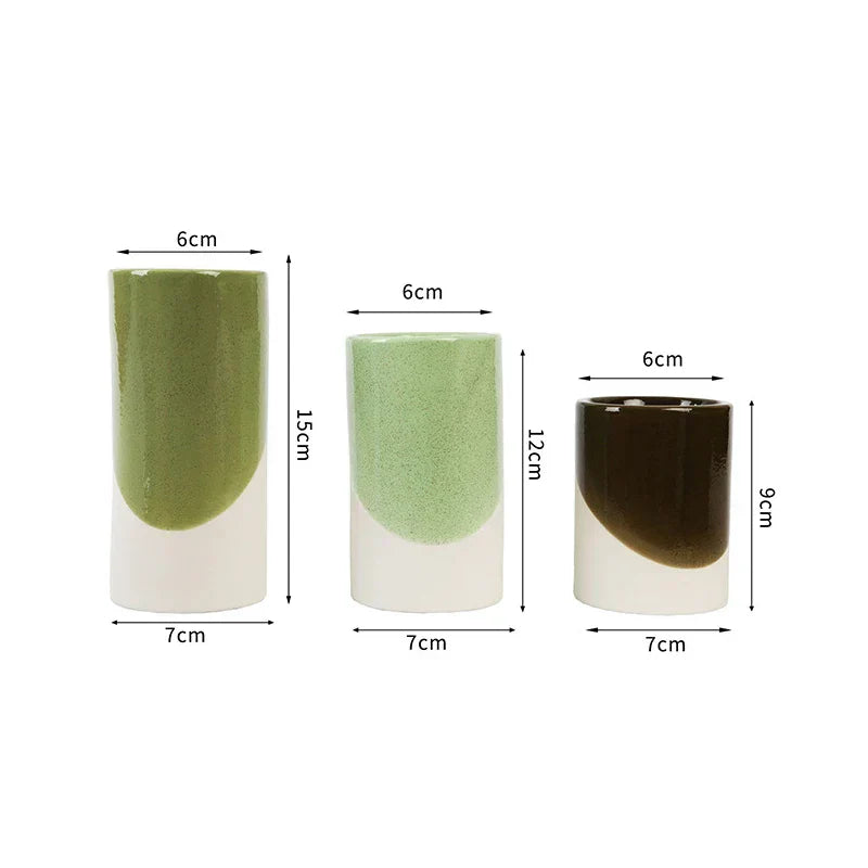 DecorBites™ Green Cylinder Candle Holder Set for Romantic Home Decor