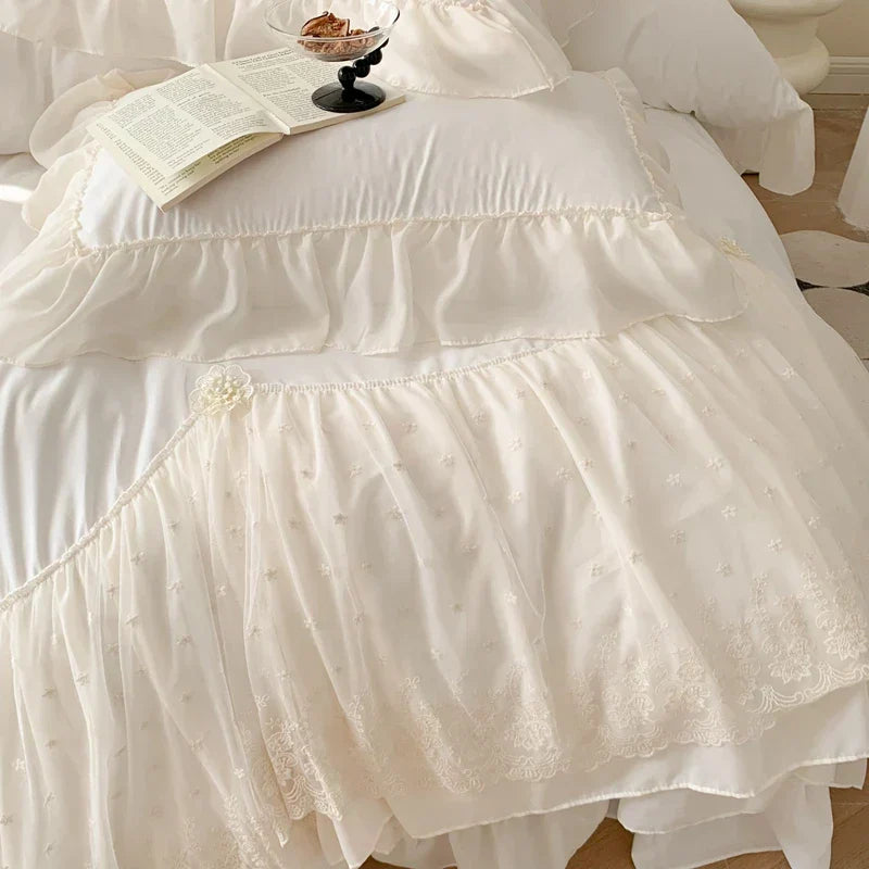 DecorBites™ French Princess Wedding Bedding Set, Cozy Queen King Size Duvet Cover, Bed Sheet
