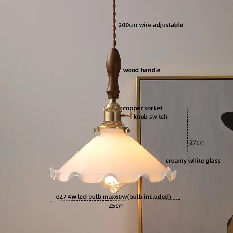 DecorBites™ Green Glass LED Pendant Lamp with Knob Switch, Copper Chandelier