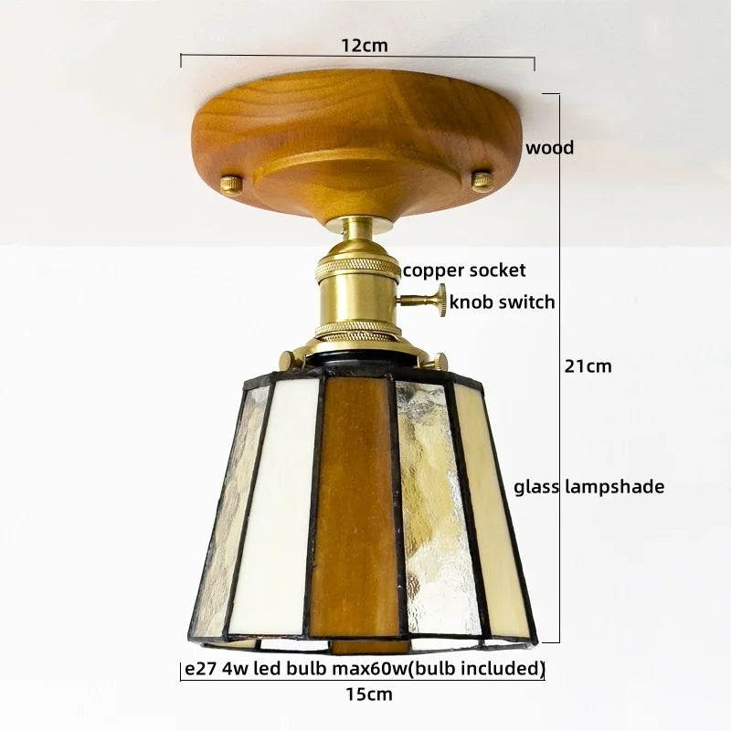 DecorBites™ Green Glass LED Ceiling Lamp Nordic Wood Copper Ceiling Lights