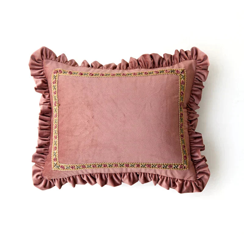 DecorBites™ Luxe Chenille Ruffled Green Lumbar Pillow Cover 35x45