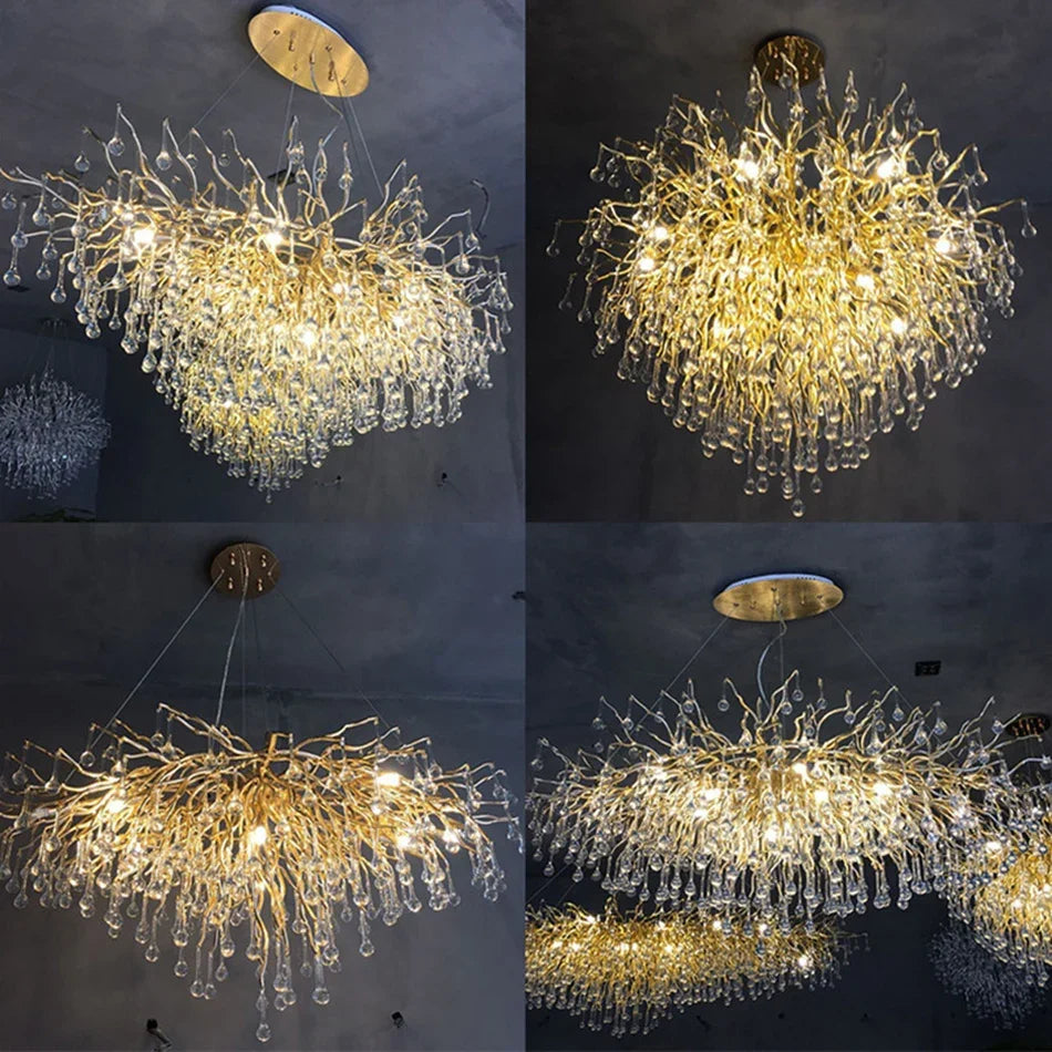 DecorBites™ Golden Branch Crystal Chandelier – Luxe Living Room & Hotel Lobby Decor