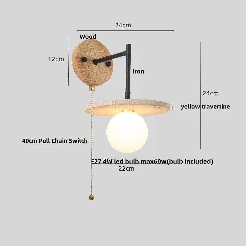 DecorBites™ Japanese Style LED Wall Lamp with Pull Chain and White Glass