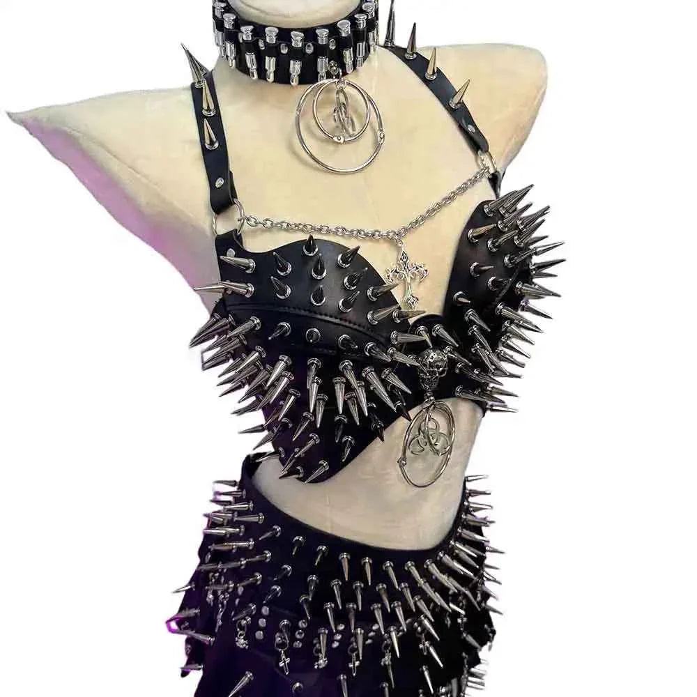 Y2K Gothic Skirt Set w Spikes