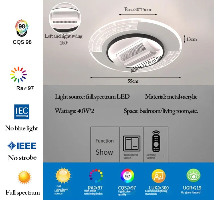 DecorBites™ LED Bladeless Ceiling Fan with Remote Control for Modern Living Room
