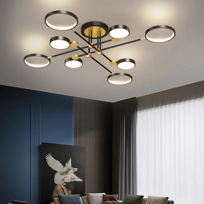 DecorBites™ Gold Frame LED Remote Control Dimmable Ceiling Lamp for Living Room, Dining, Bedroom