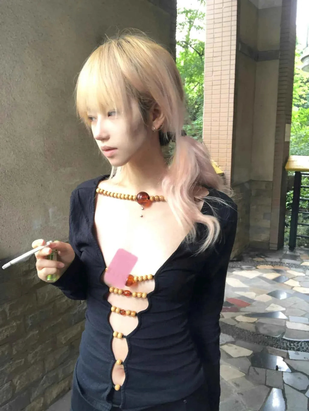 Y2k Hollow Out Beaded T-shirt