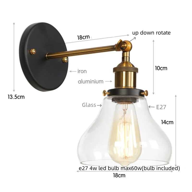 DecorBites™ Gold LED Wall Sconce Retro Bedroom Lamp | Loft Iron Decor Aisle Restaurant Home