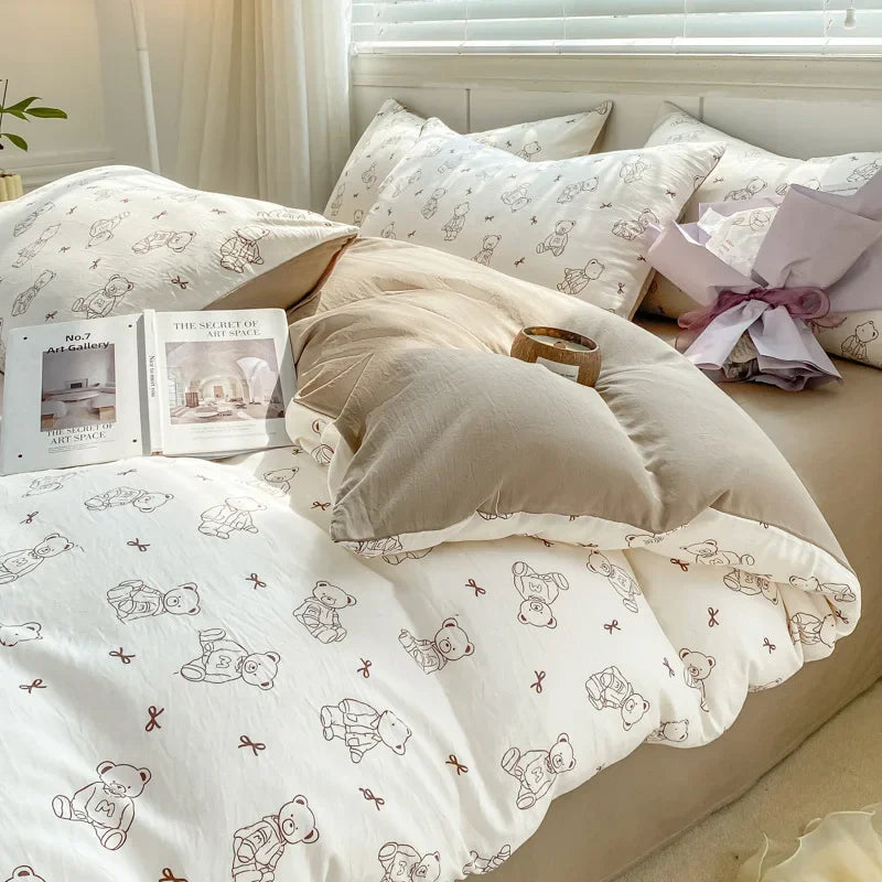 DecorBites™ Double Layer Yarn Cozy Bed Sheet Set - High-Quality Washed Cotton Printed Bedding