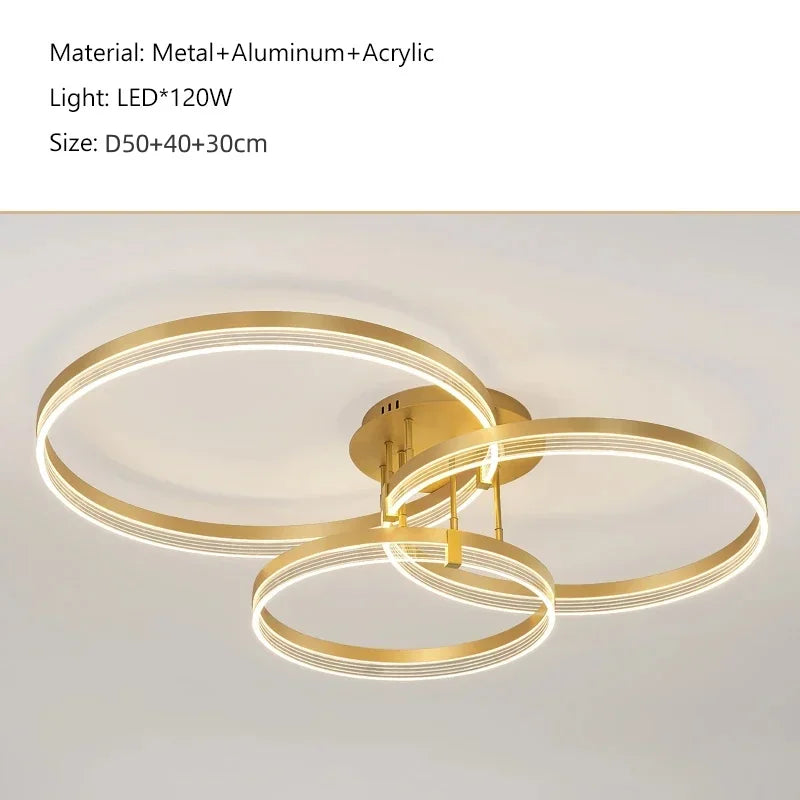 Modern gold acrylic round ring ceiling light for living room