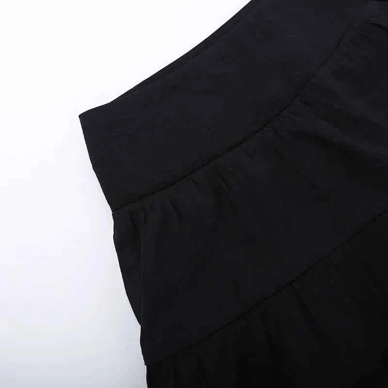 Goth Dark Kawaii Black Tiered Skirt 90S Retro Irregular Hem