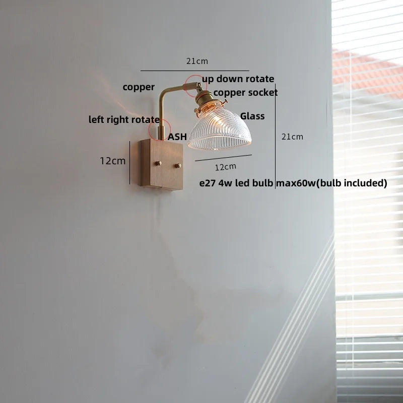 DecorBites™ LED Brass Walnut Wood Wall Sconce Rotate Glass Stair Light