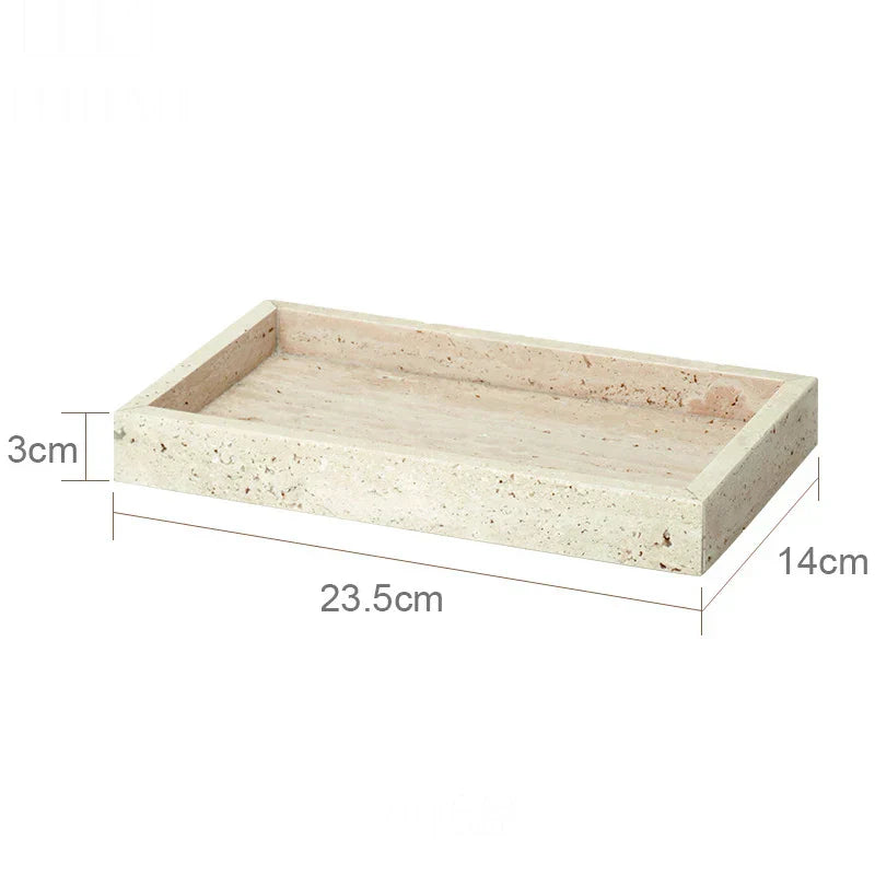 DecorBites™ Beige Travertine Marble Bathroom Accessories Set - Soap Dispenser, Soap Dish, Reed Diffuser
