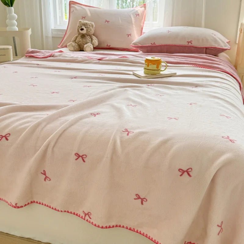 DecorBites™ Cozy Coral Fleece Blanket: Perfect for Dorm, Home, or Sofa