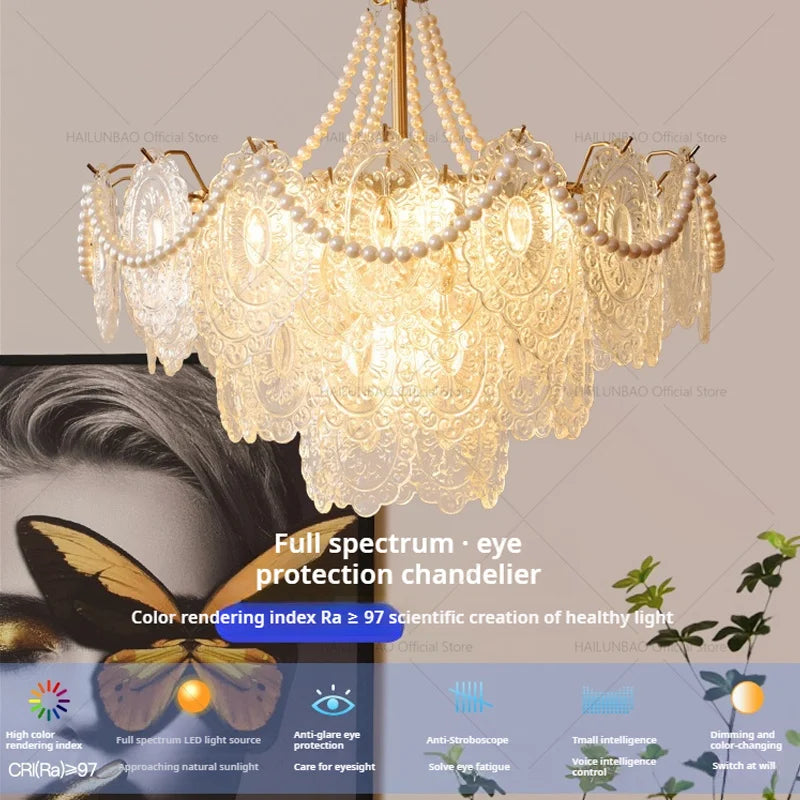 DecorBites™ Cream Crystal Chandelier: French Light Luxury for Living Room, Bedroom, Dining Room