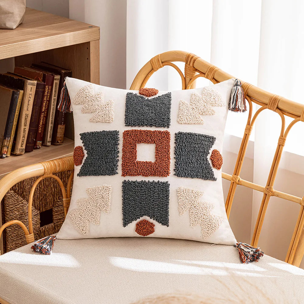 DecorBites™ Geometric Tufted Tassel Cushion Cover 30x50cm/45x45cm