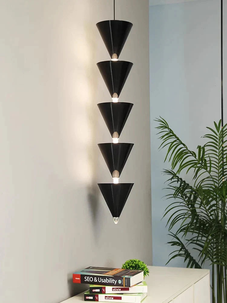 DecorBites™ Cream Bedroom Chandelier: Minimalist Designer Conical Long Line Branched Light Fixture