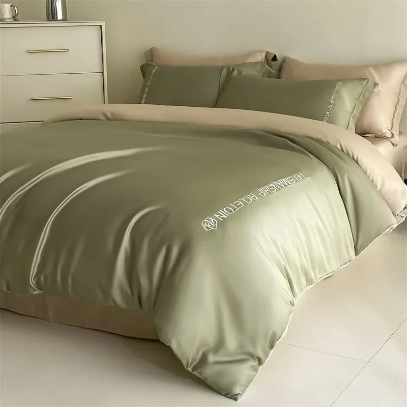 DecorBites™ Cotton Embroidery Bedding Set, 4Pcs Duvet Cover Kit for Double Bed