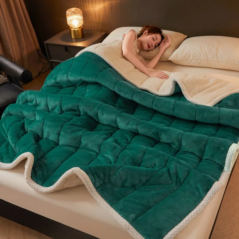 DecorBites™ Cozy 3-Layer Coral Fleece Winter Blanket - Soft & Warm Bed Quilt