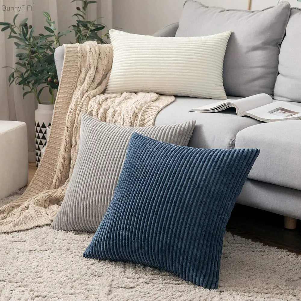 DecorBites™ Corduroy Pillow Cover: Striped Cushion for Sofa Bed - Nordic Home Decor