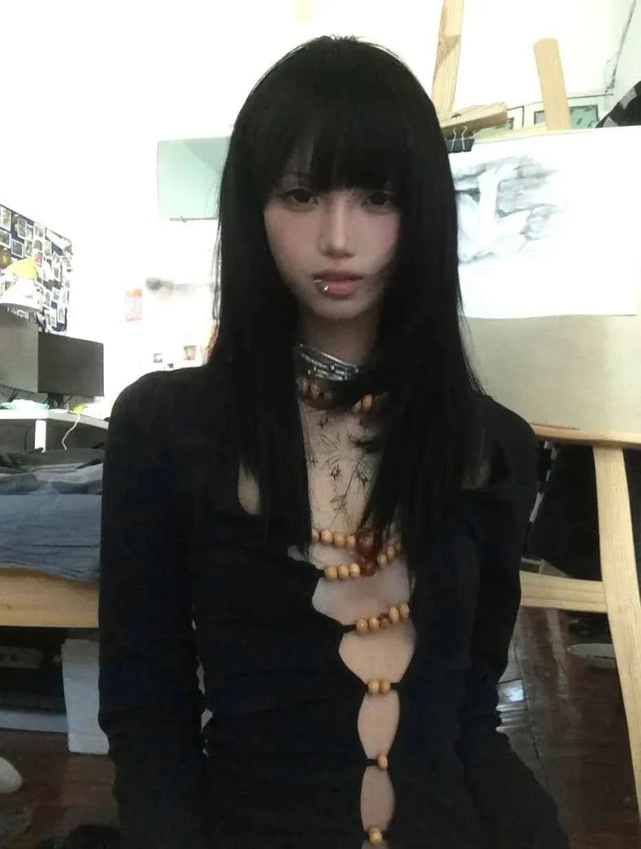 Y2k Hollow Out Beaded T-shirt
